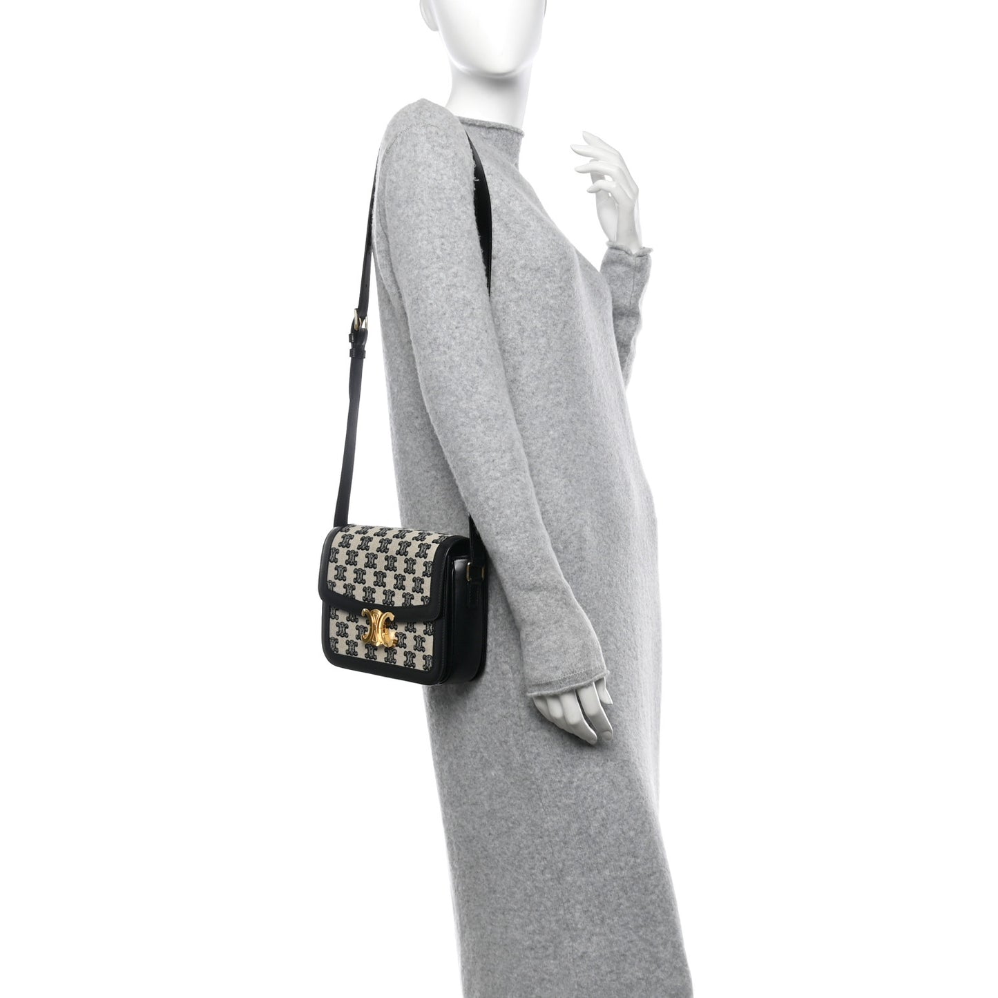 Canvas Calfskin Triomphe Embroidered Medium Triomphe Bag Black