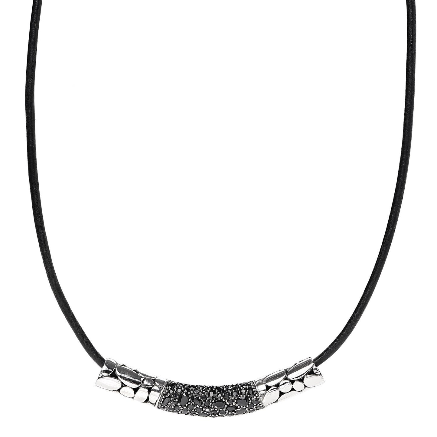 Sterling Silver Black Sapphire Kali Slide Pendant Cord Necklace