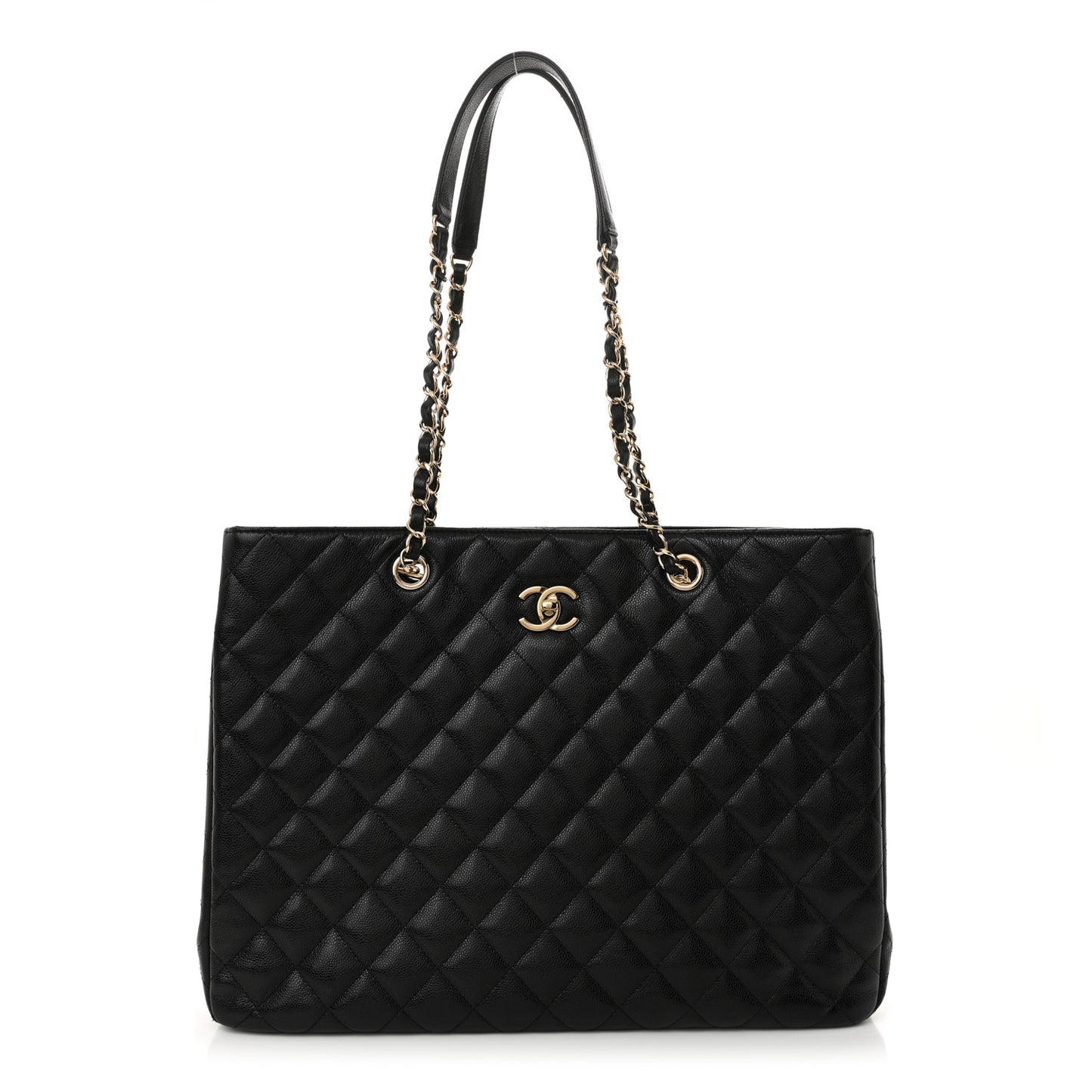 Caviar Quilted Large Shopping Tote Black