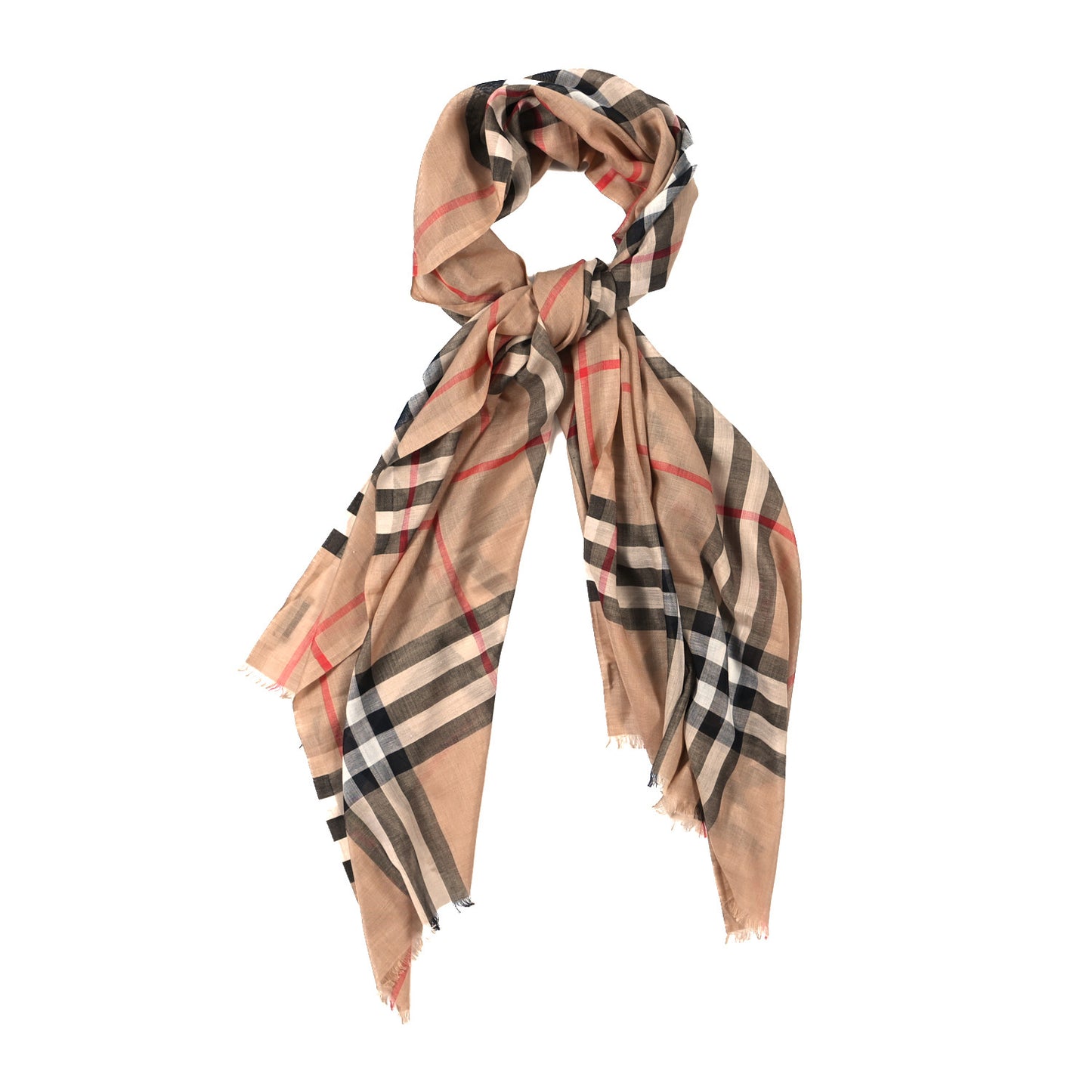 Wool Silk Gauze Giant Check Lightweight Scarf Archive Beige