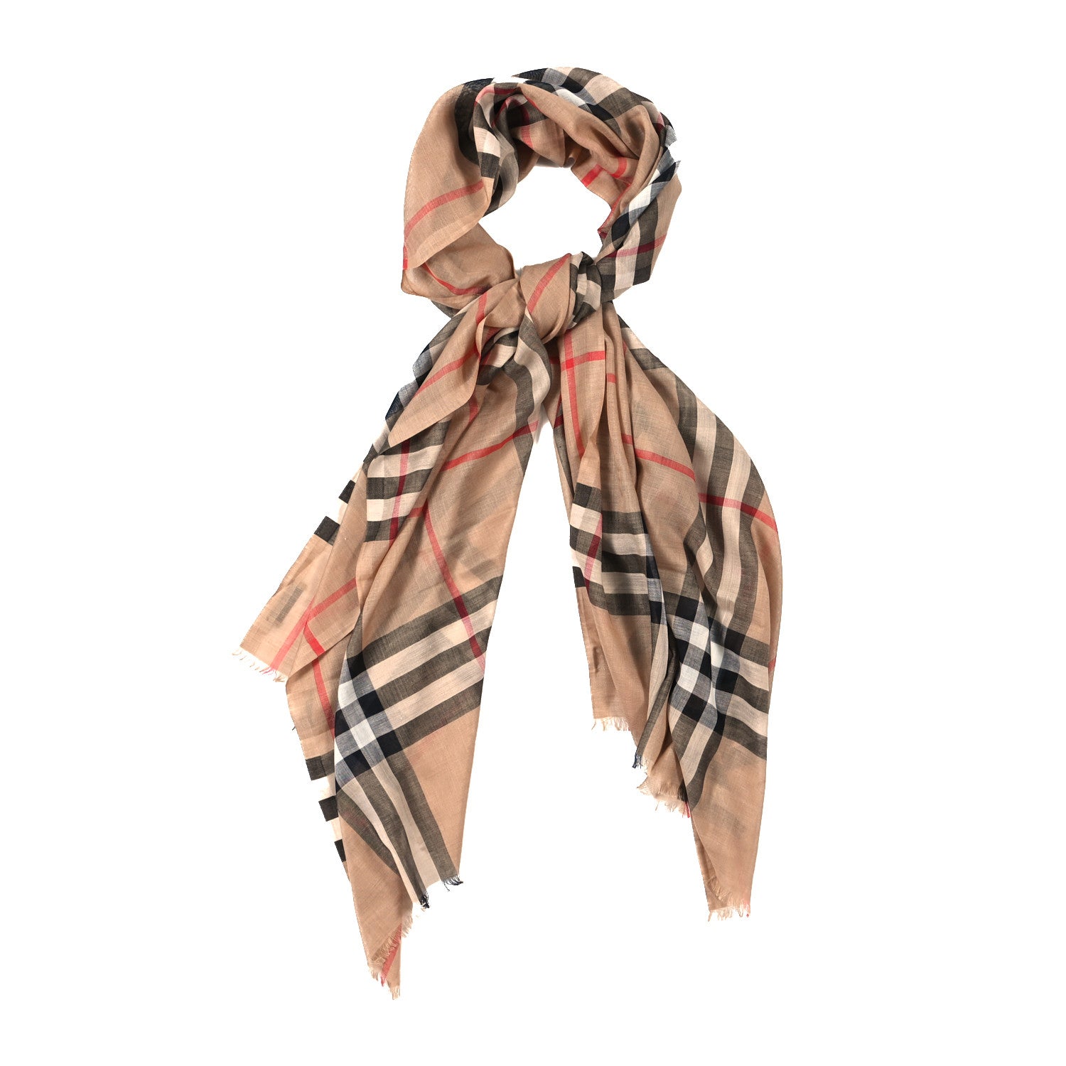 Burberry Wool Silk Gauze Giant Check Lightweight Scarf Archive Beige 1 of 4