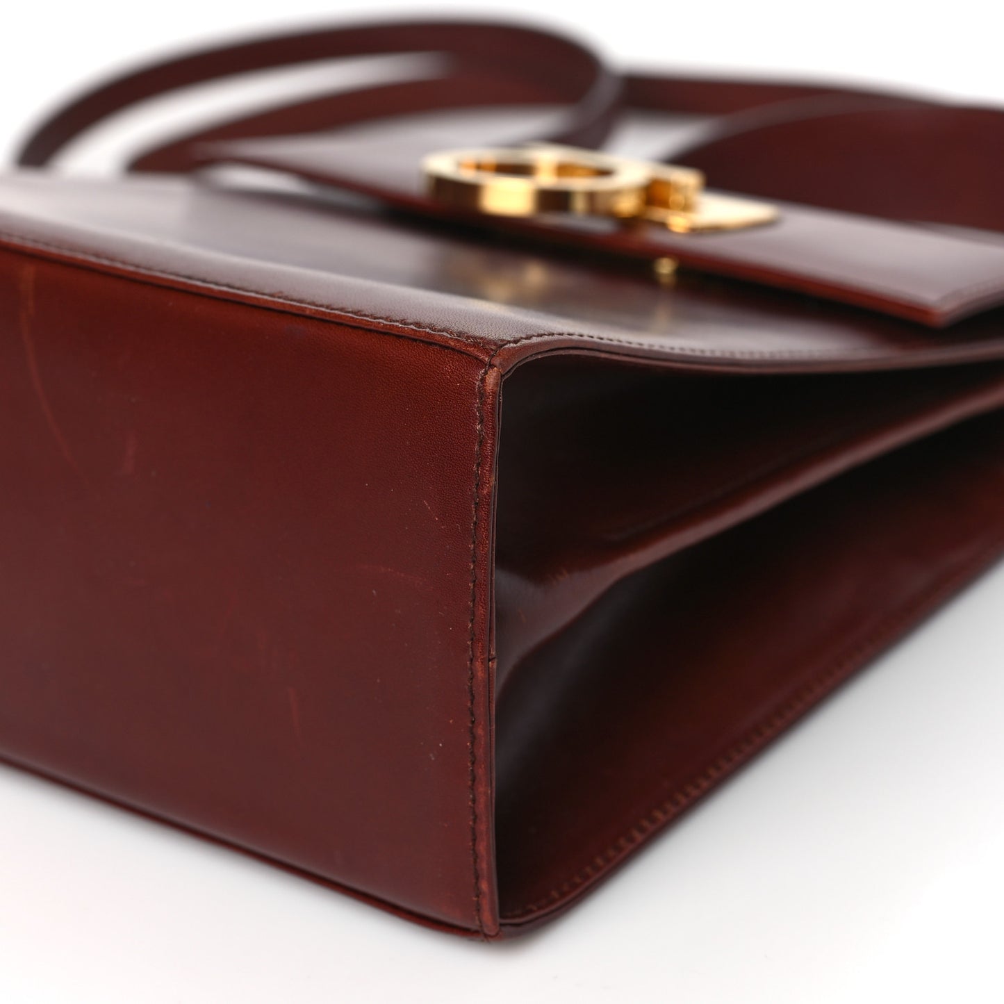 Brushed Off Calfskin Small Iconic Top Handle Burgundy