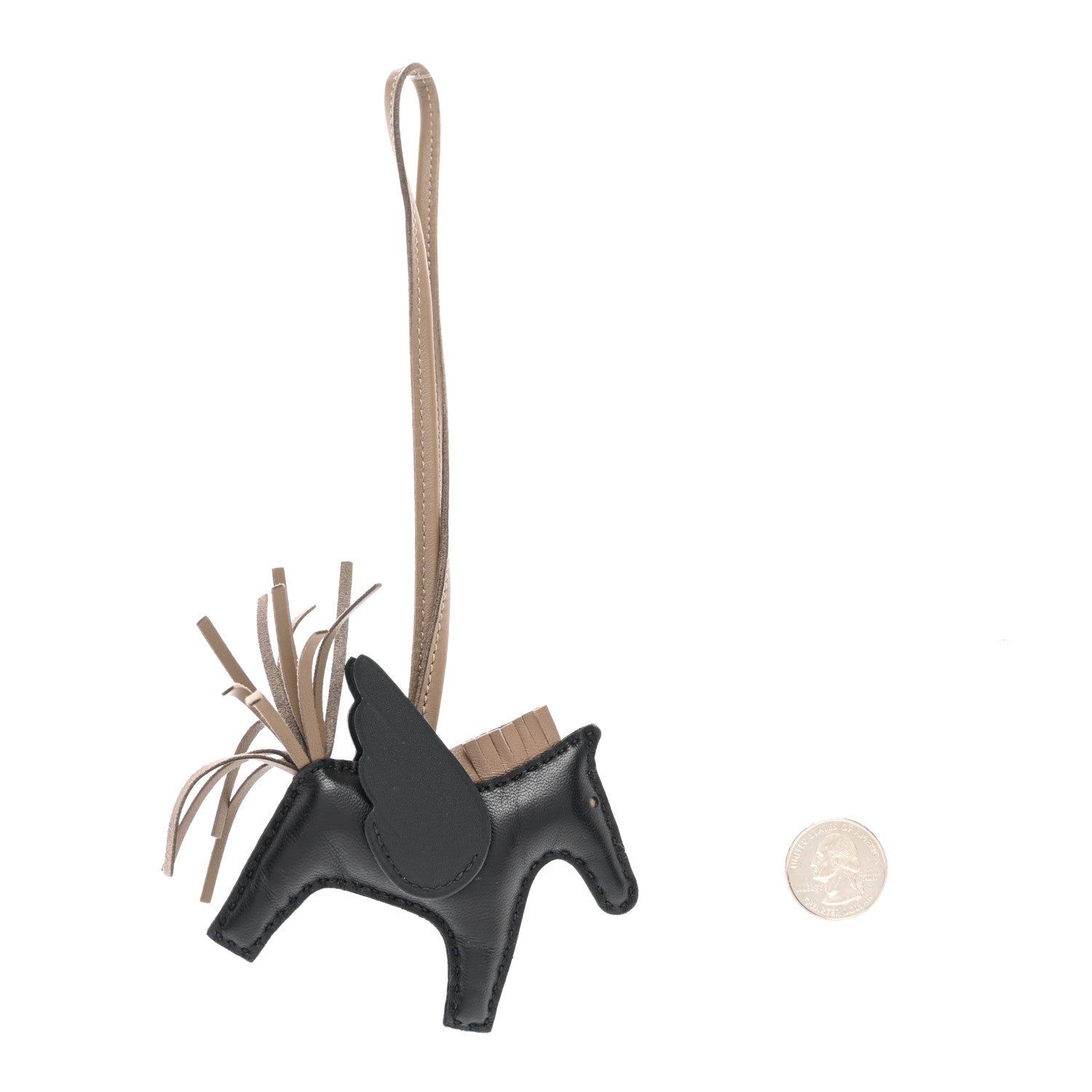 Hermes Milo Lambskin Grigri Rodeo Pegase Horse Bag Charm PM Black Etoupe 2 of 4