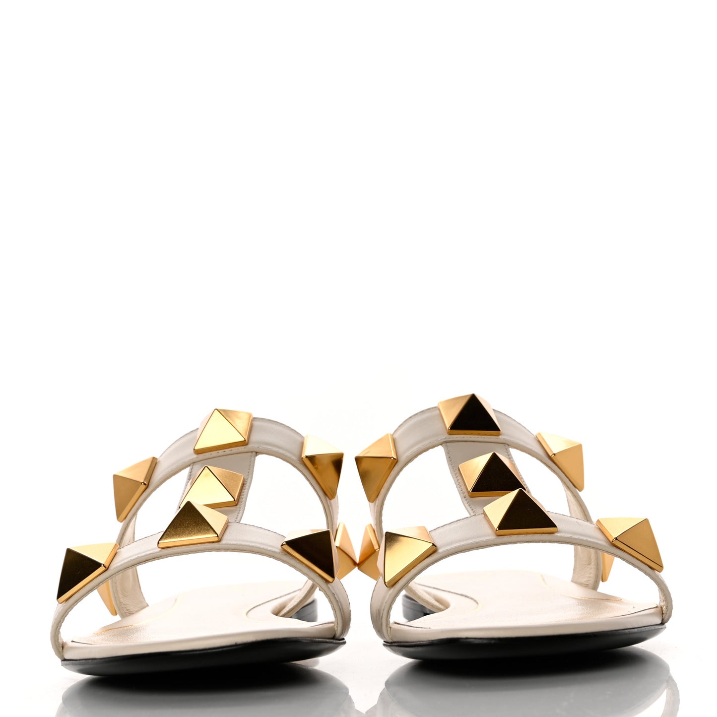 Calfskin Roman Stud Flat Slide Sandals 35 Light Ivory