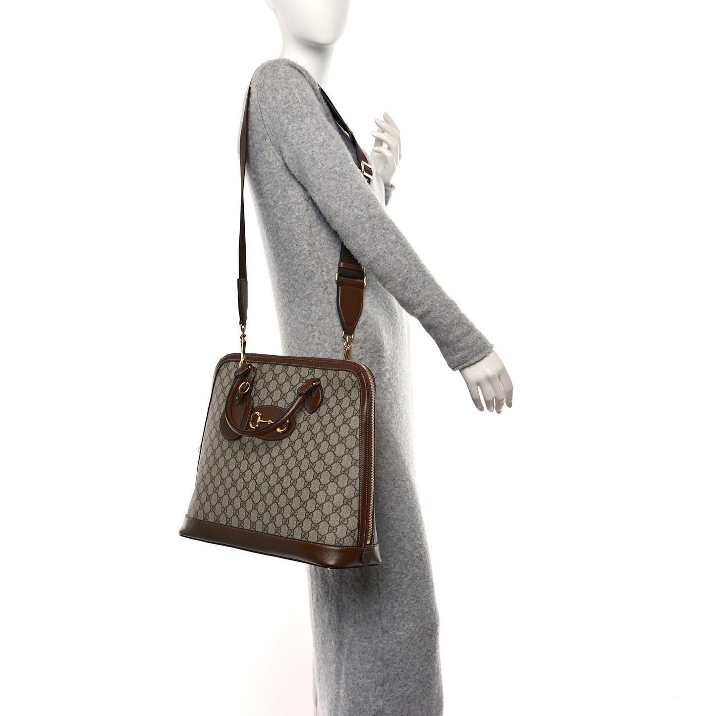 GG Supreme Monogram Azalea Calfskin Horsebit 1955 Duffle Bag Beige Ebony Brown Sugar