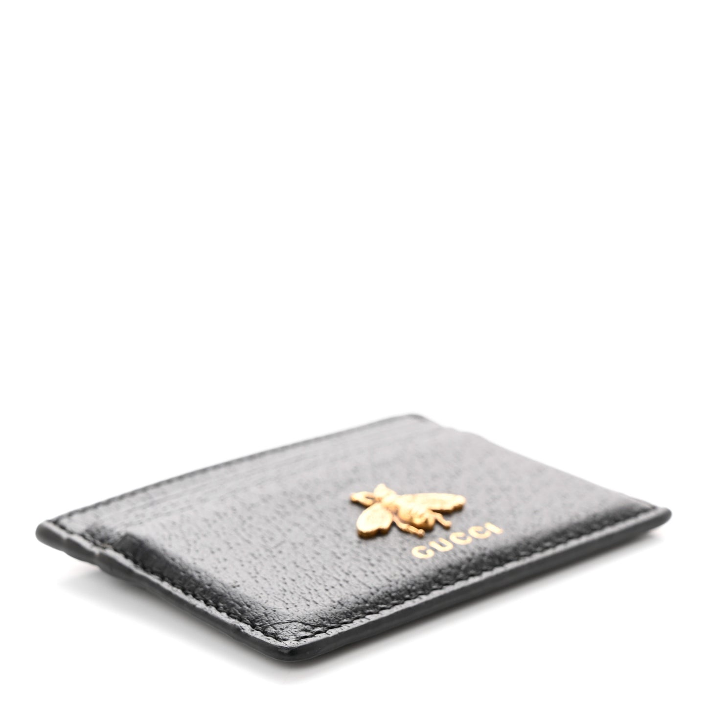 Pebbled Calfskin Animalier Card Holder Black