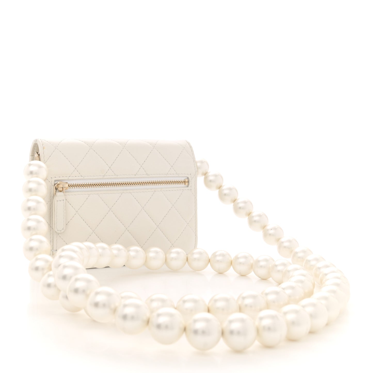 Calfskin Quilted Mini Maxi Pearls Wallet On Chain WOC White