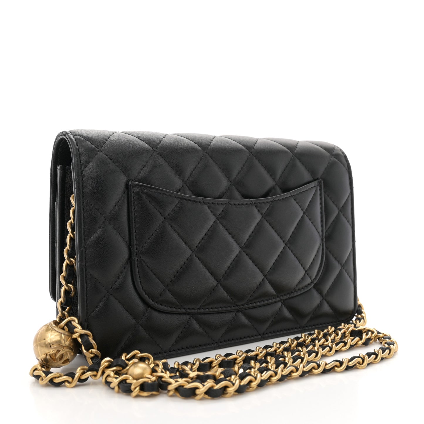 Lambskin Quilted CC Pearl Crush Wallet on Chain WOC Black
