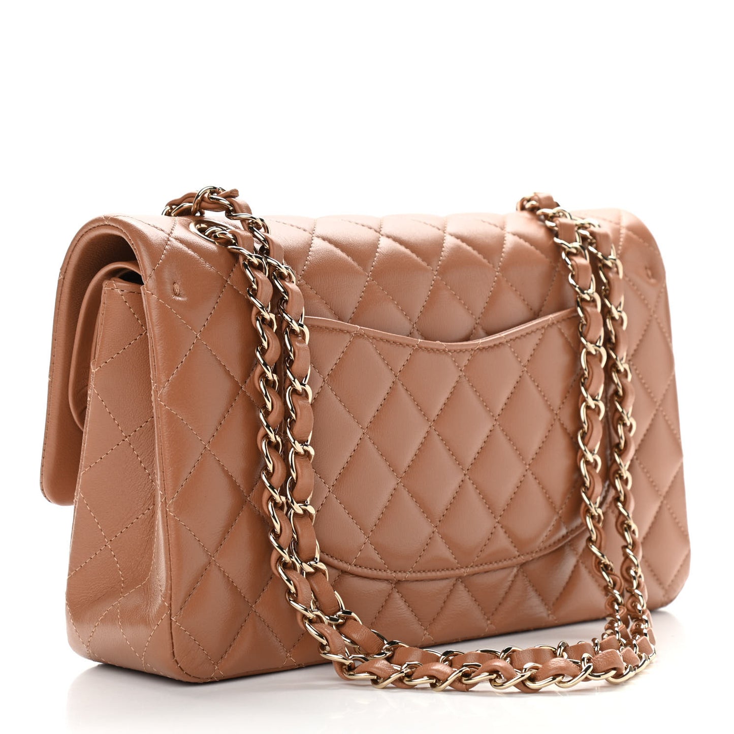 Lambskin Quilted Medium Double Flap Brown