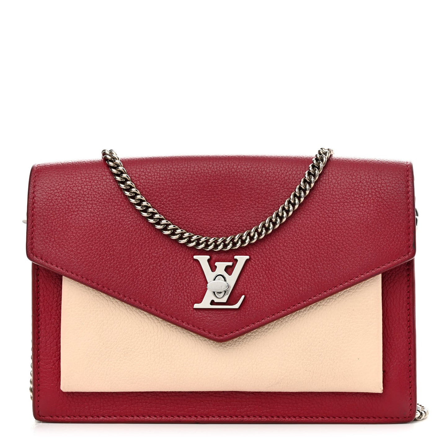 Calfskin My Lockme Chain Pochette Lie De Vin Etain Creme