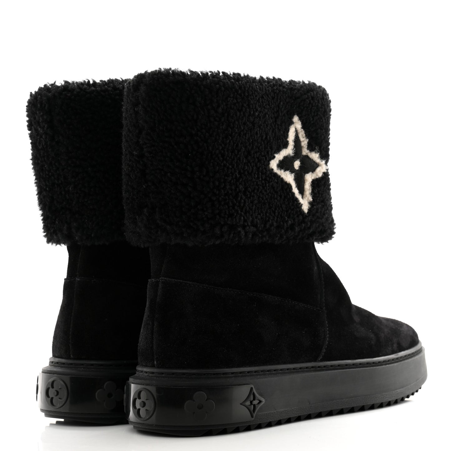 Suede Calfskin Shearling Snowdrop Flat Ankle Boot 39 Black