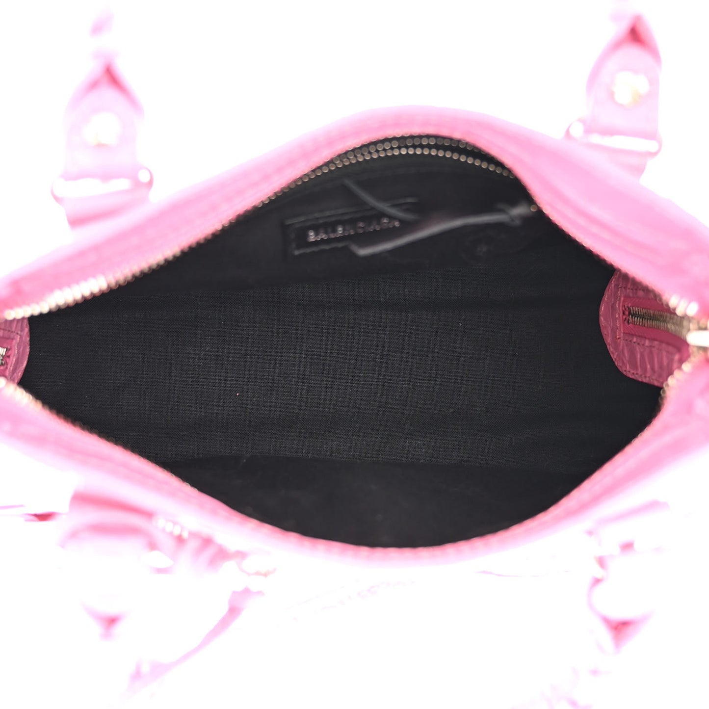 Shiny Supple Calfskin Crocodile Embossed Classic Silver Hardware Mini City Baby Pink