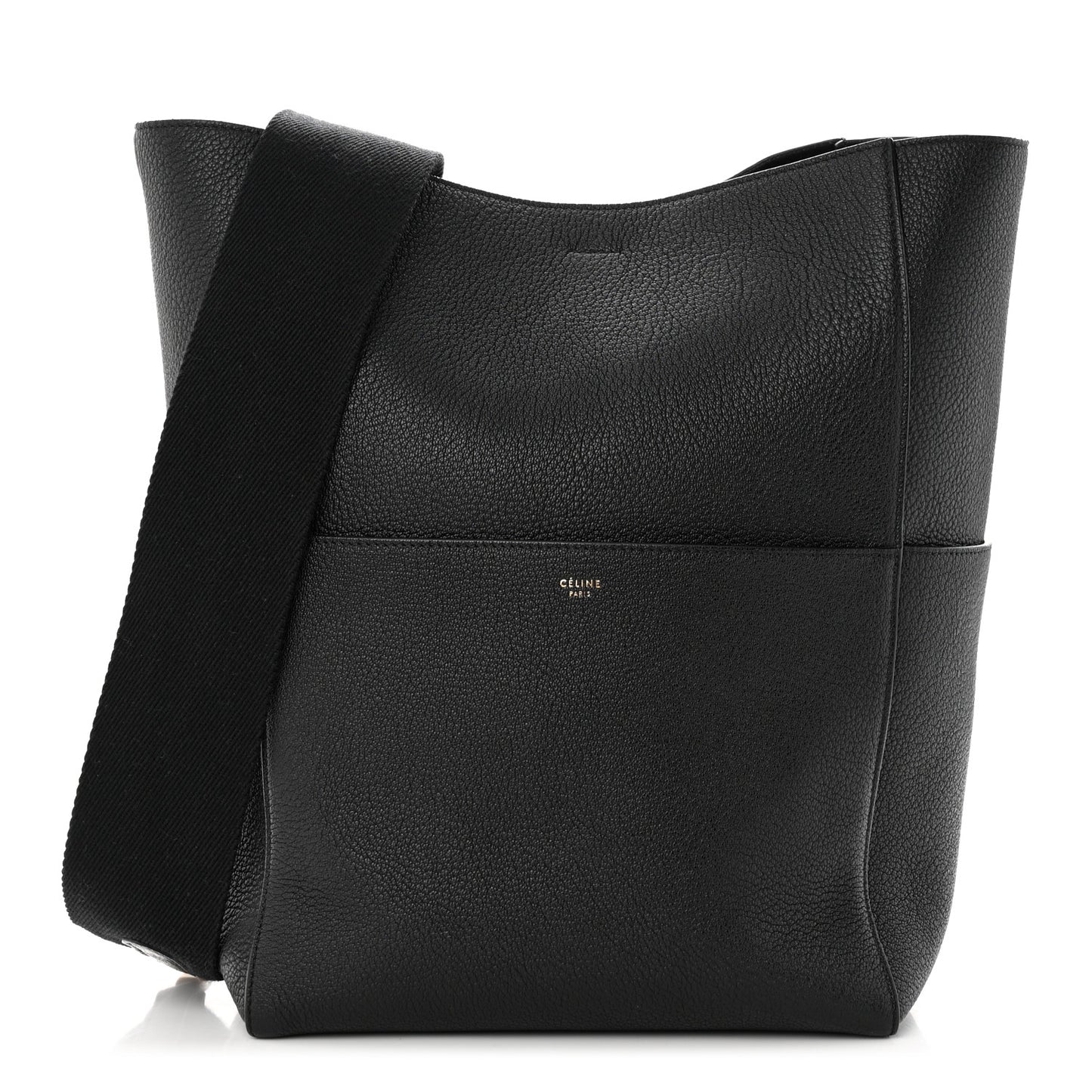 Soft Grained Calfskin Sangle Bucket Bag Black