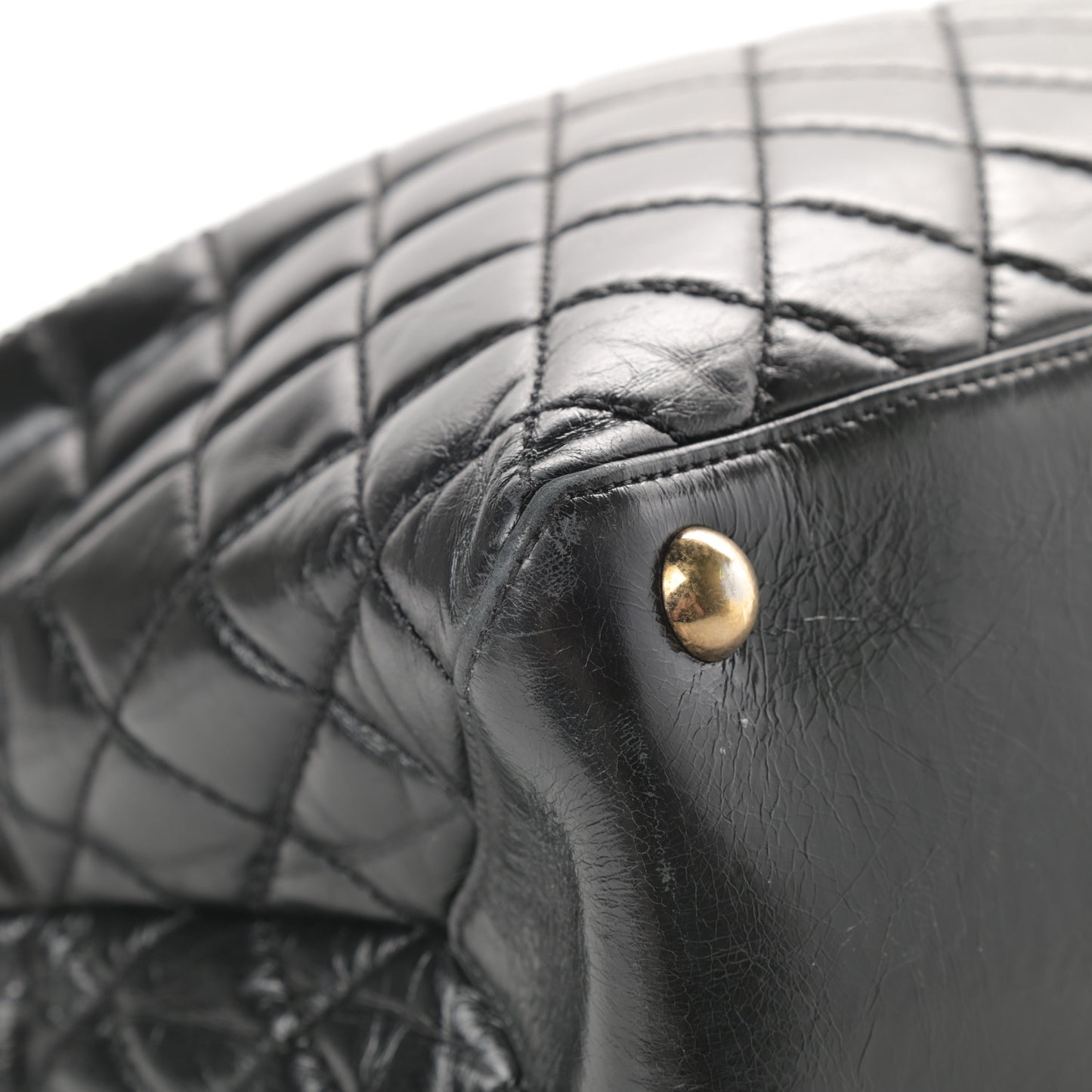Glazed Calfskin Quilted Large Boy Tote Black