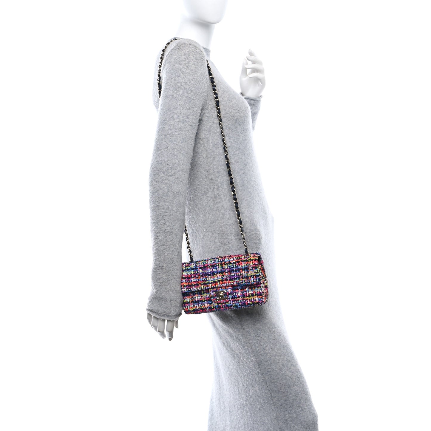 Tweed Quilted Mini Rectangular Flap Navy Blue Multicolor