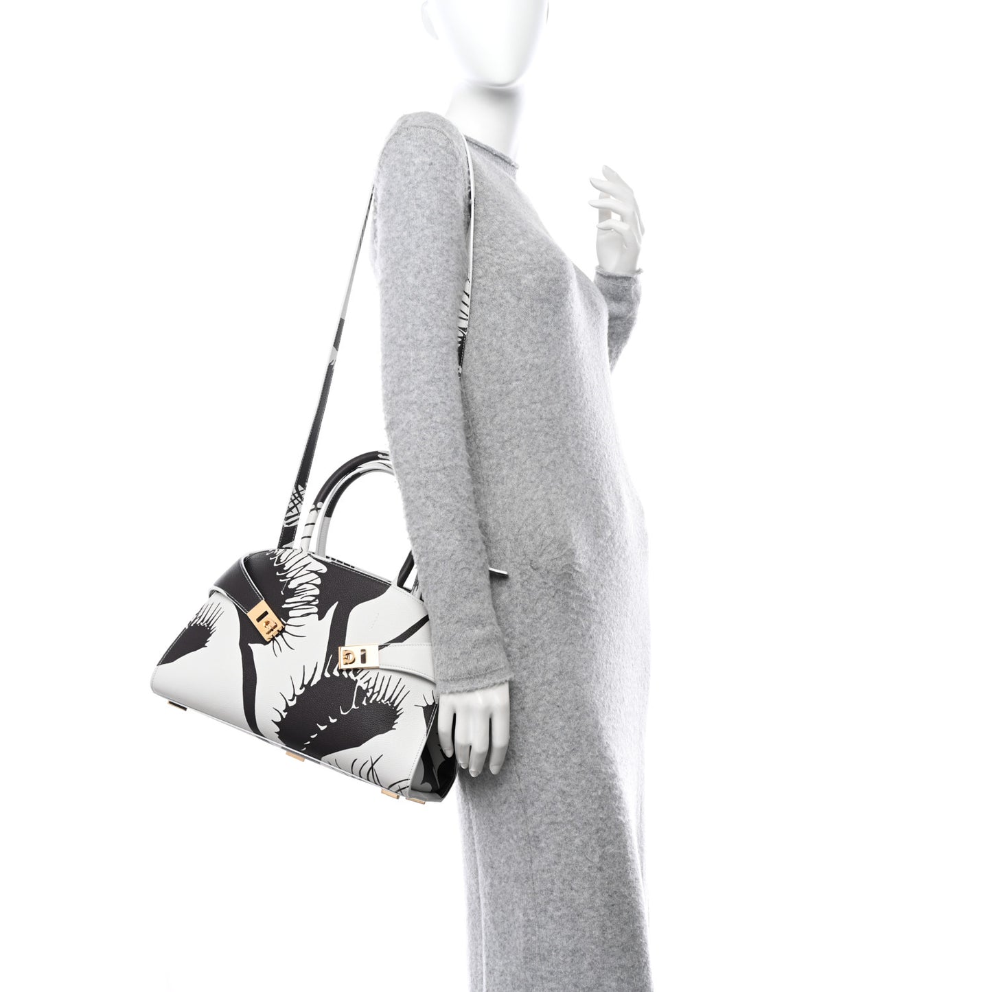Natural Grain Calfskin Venus Print Small Hug Bag Optic White Testa Di Moro