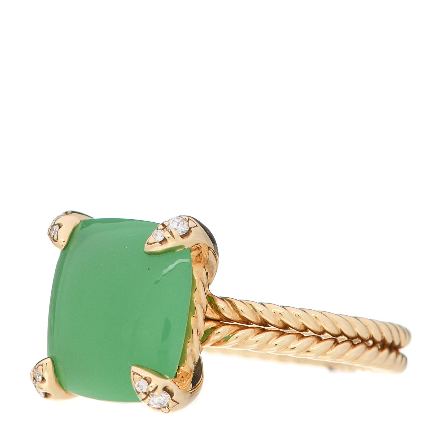 18K Yellow Gold Diamond Chrysoprase 11mm Chatelaine Ring 49 4.75