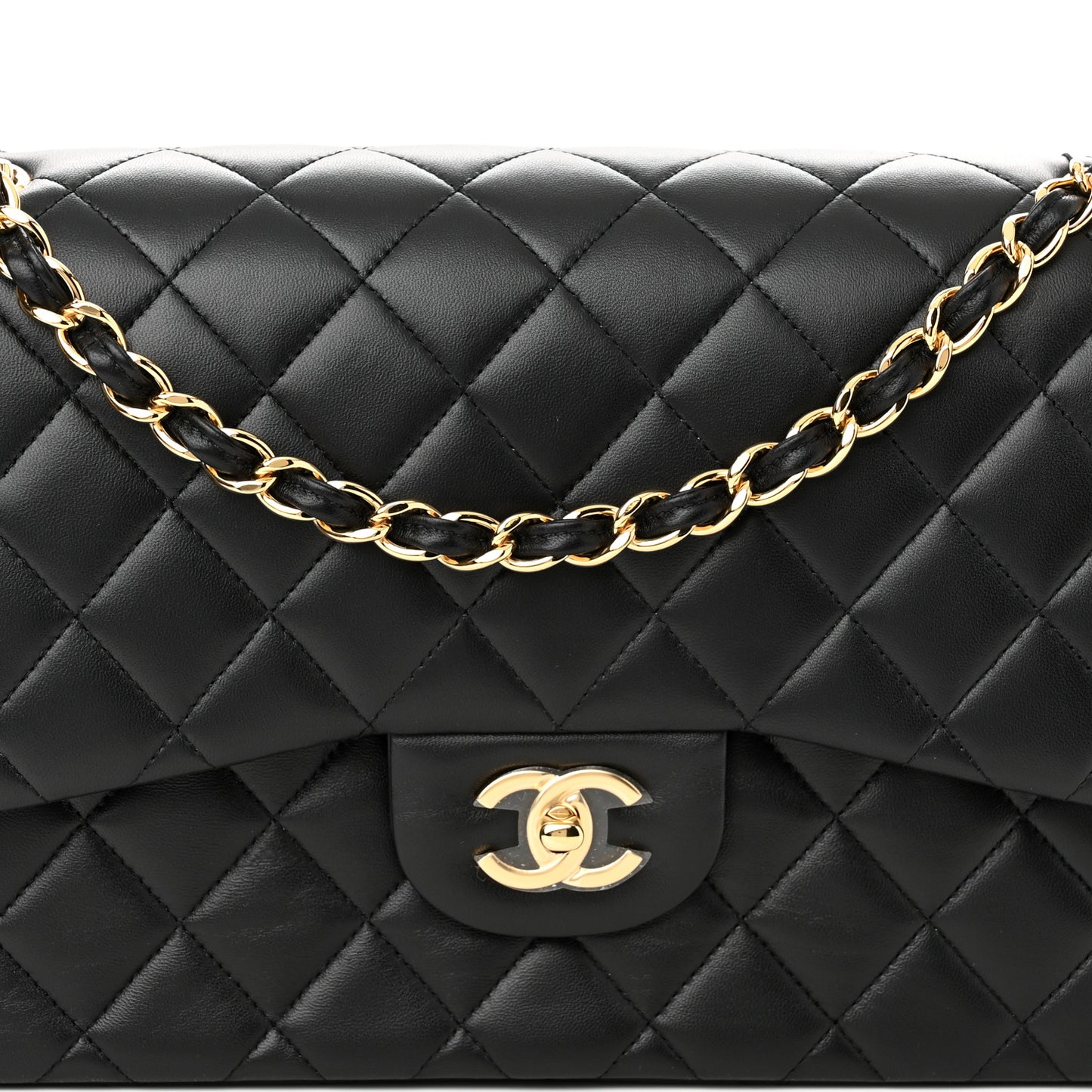 Lambskin Quilted Jumbo Double Flap Black