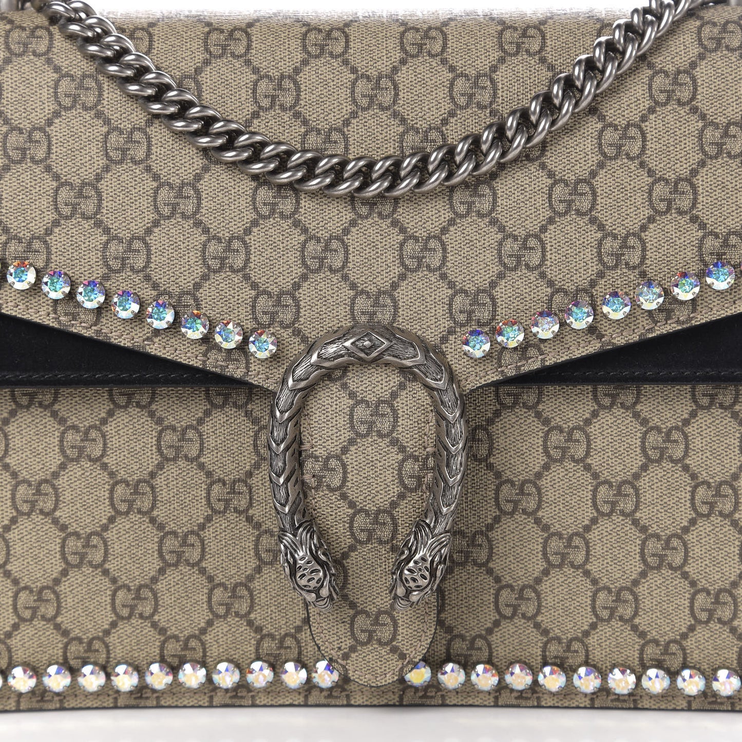 GG Supreme Monogram Crystal Medium Dionysus Shoulder Bag Black
