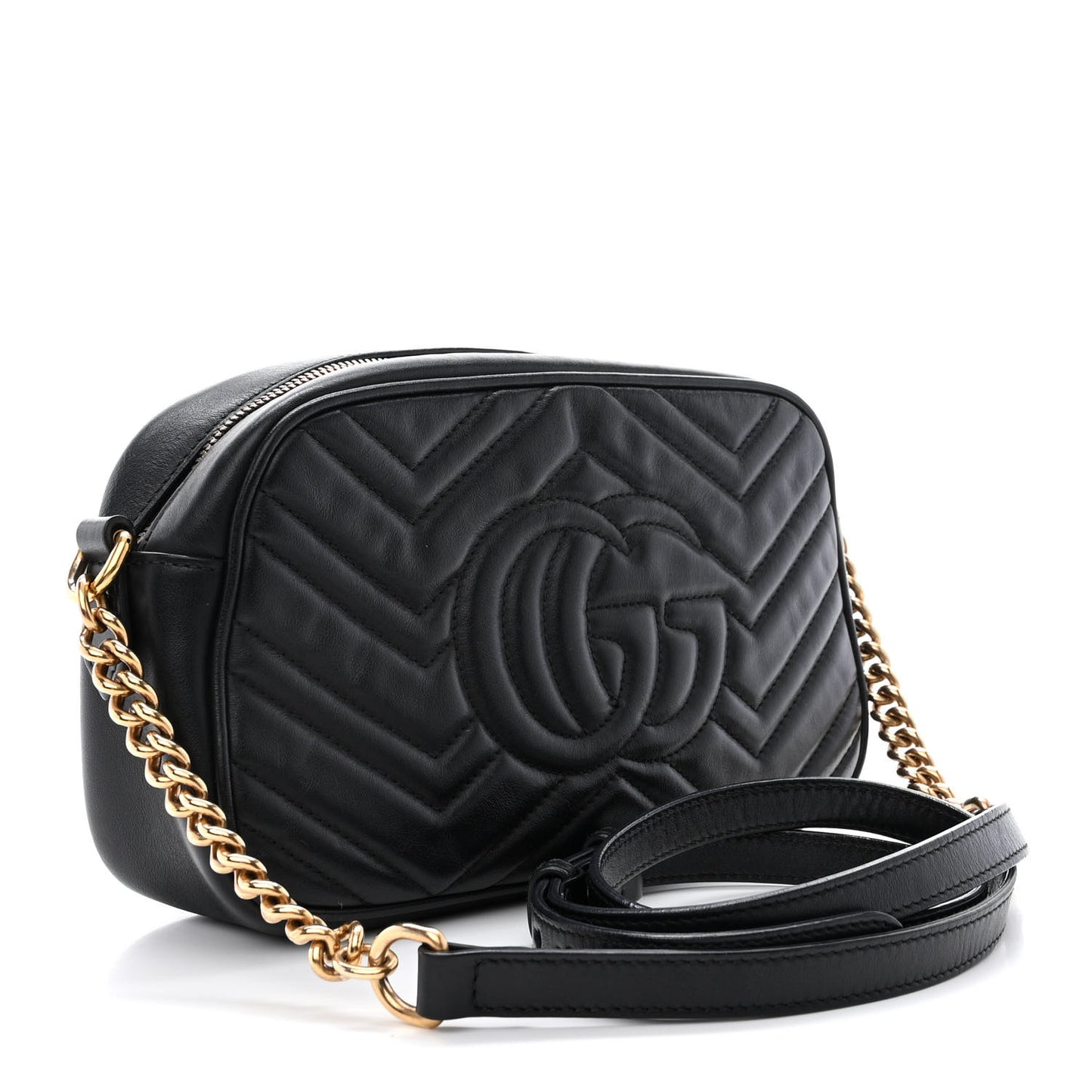 Calfskin Matelasse Small GG Marmont Chain Shoulder Bag Black