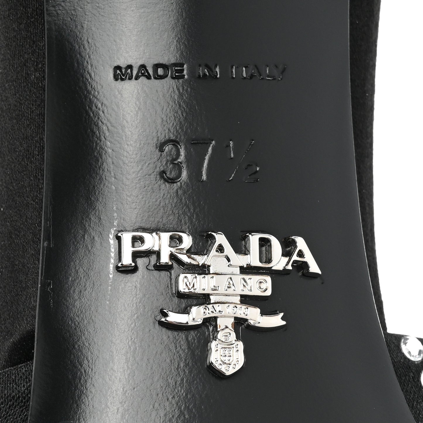 Satin Crystal Logo 65mm Slide Sandals 37.5 Cristal