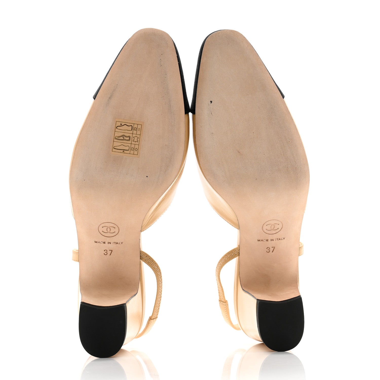 Chanel Goatskin Grosgrain Cap Toe CC Slingback Pumps 37 Beige Black 5 of 9