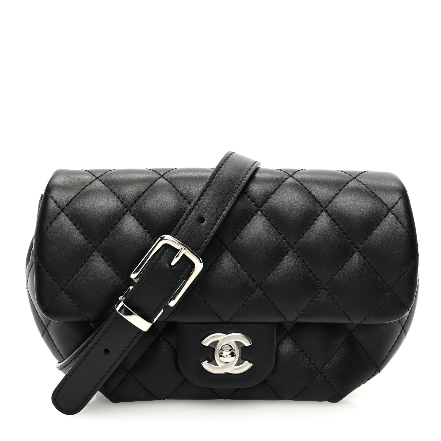 Calfskin Quilted CC Uniform Flap Belt Bag Black