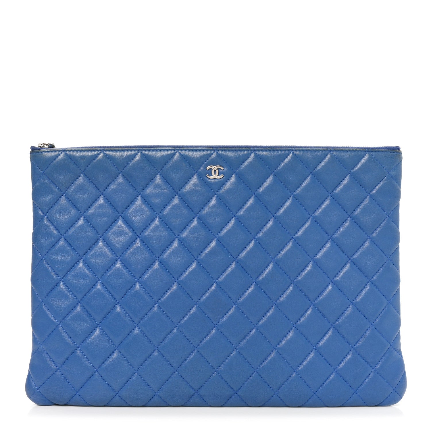 Chanel Lambskin Quilted Large Cosmetic Case Blue 1923427