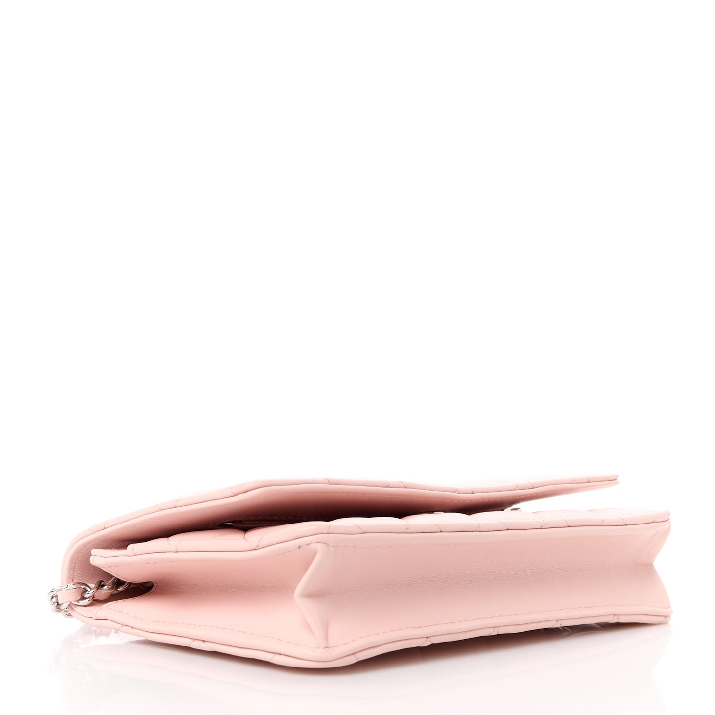 Calfskin Enamel Quilted CC Wallet On Chain WOC Pink