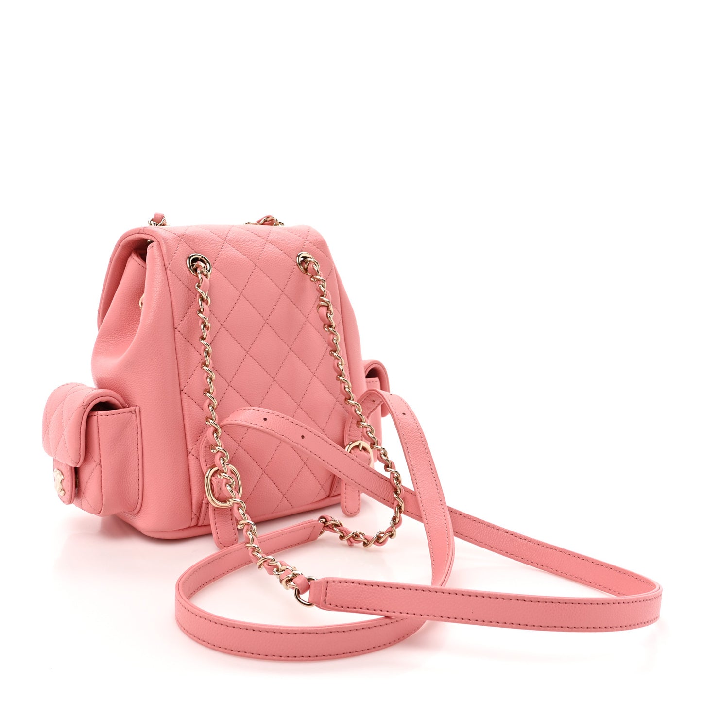 Shiny Caviar Quilted Small Pockets Drawstring Backpack Pink