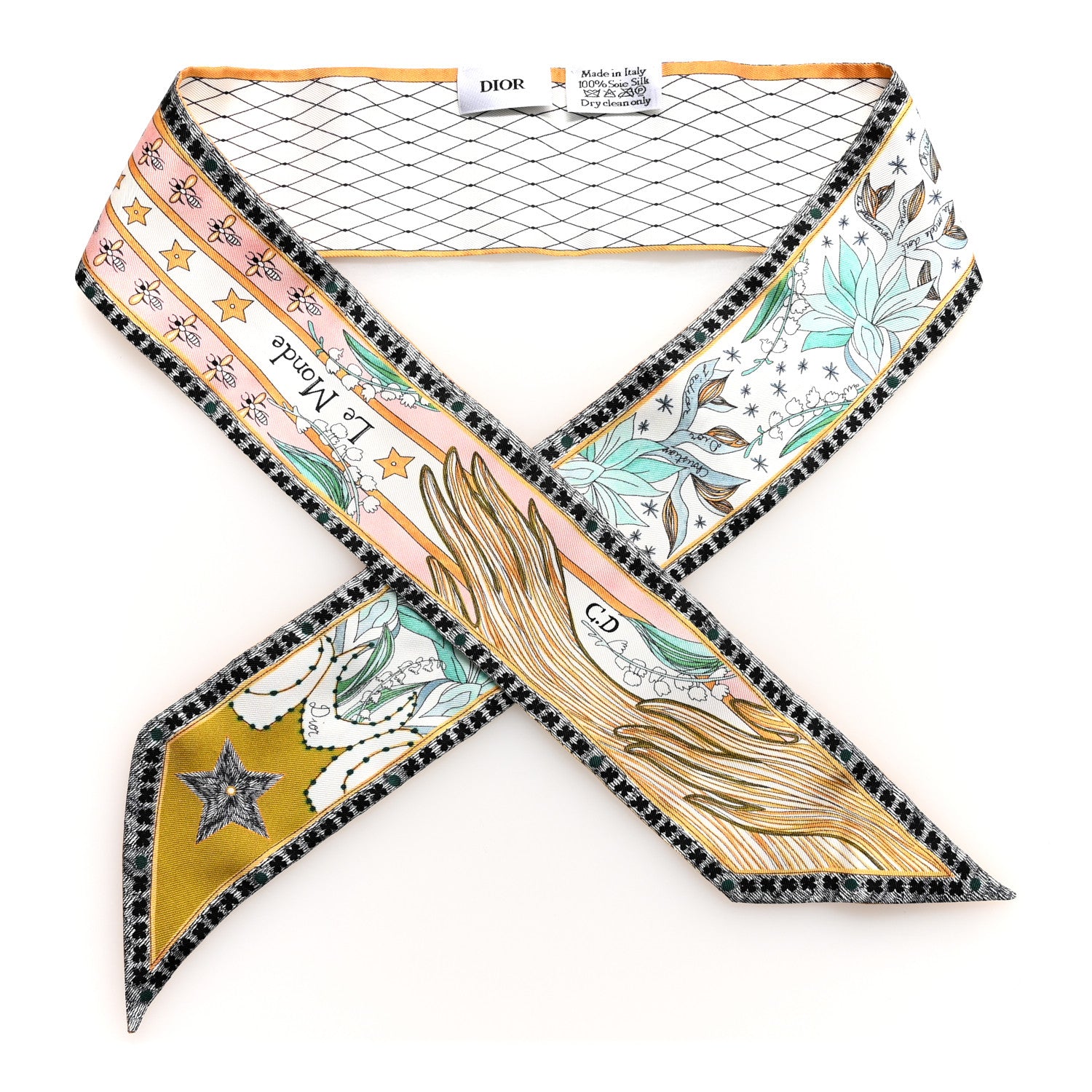 Christian Dior Silk Mitzah Le Monde Scarf White Multicolor 1808460