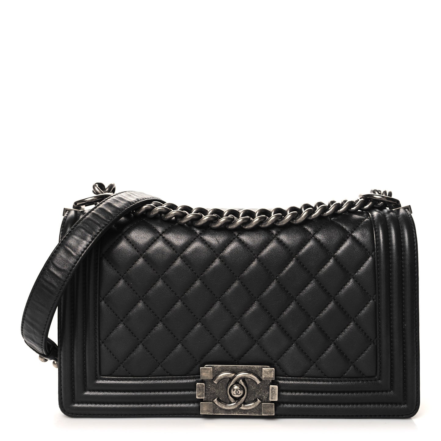 Lambskin Quilted Medium Boy Flap Black