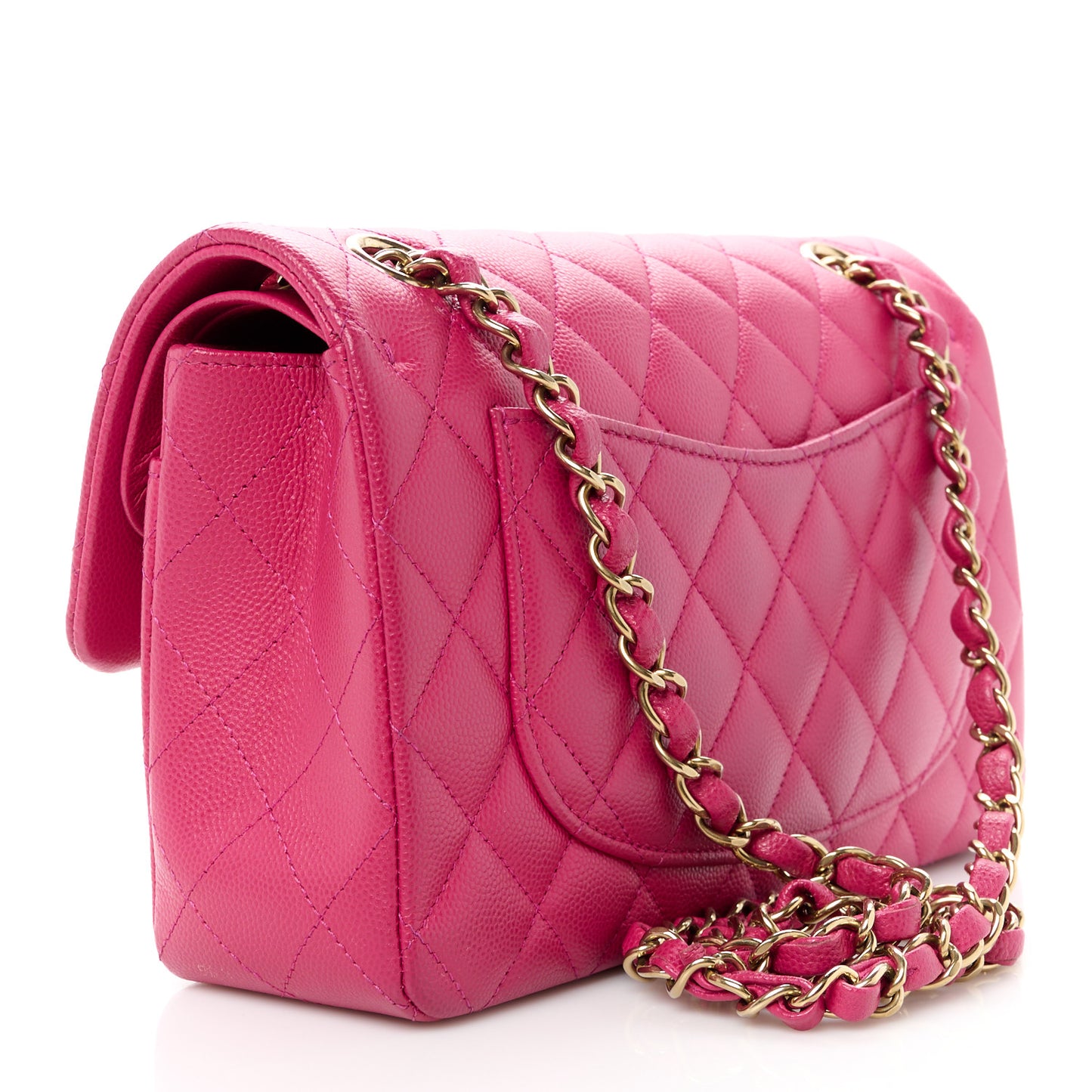 Caviar Quilted Small Double Flap Fuchsia