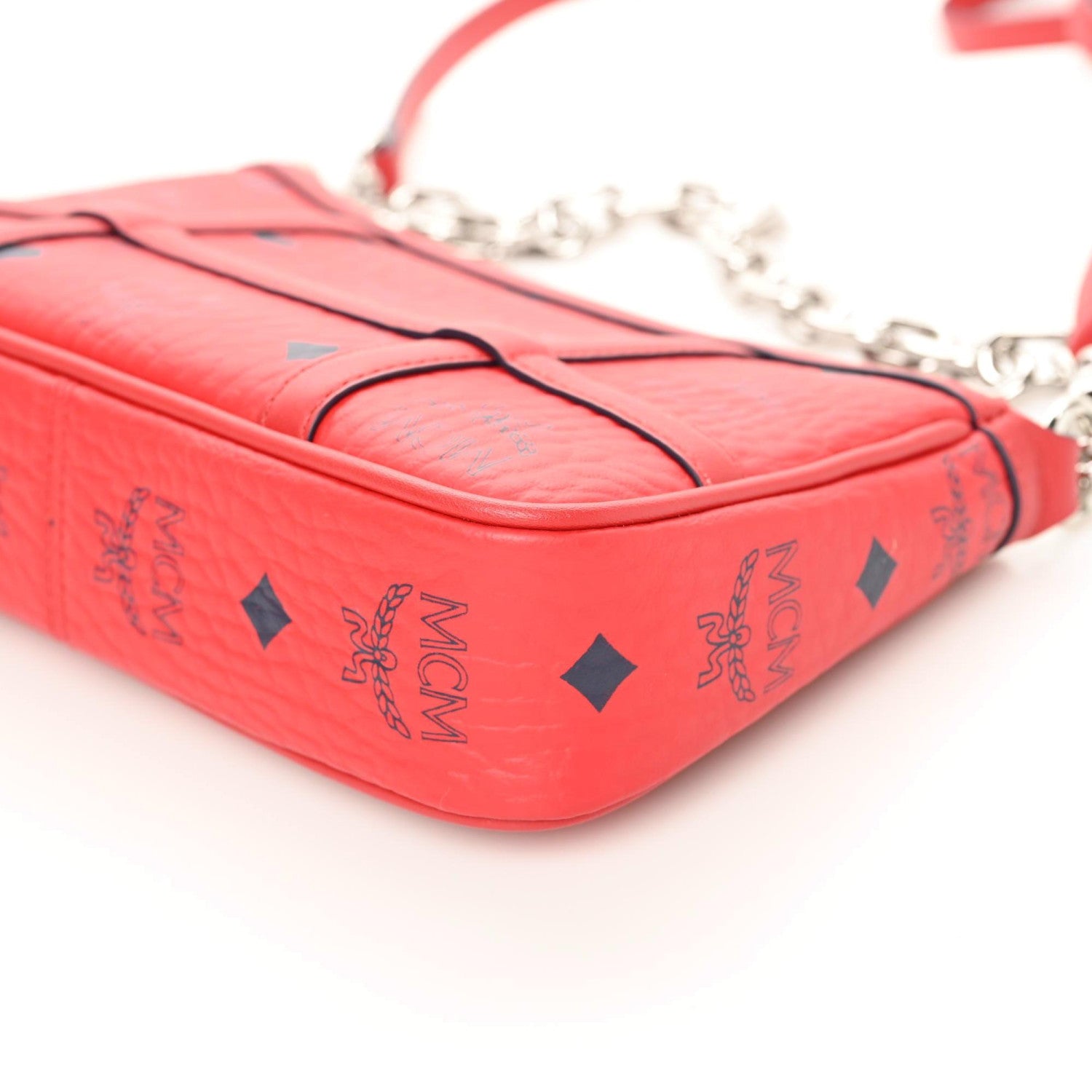 MCM Visetos Mini Aren Chain Crossbody Bag Candy Red 9 of 9