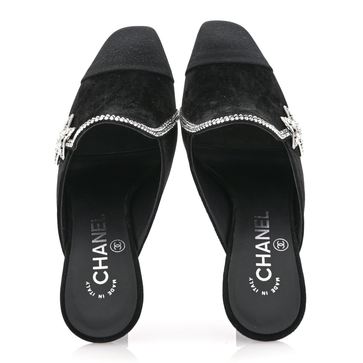 Suede Grosgrain Crystal Star Mules 37 Black