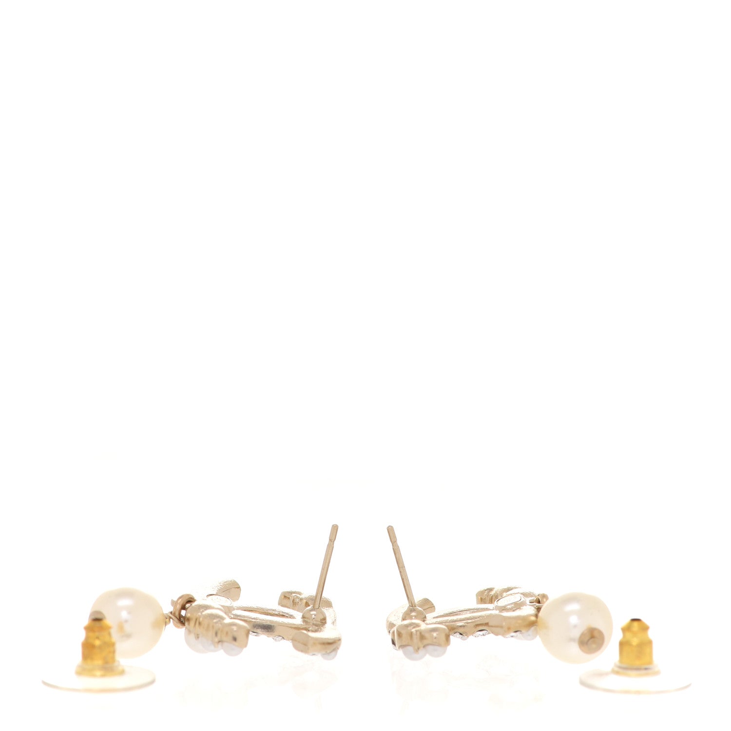 Chanel Crystal Pearl CC Drop Earrings Gold 3 of 5
