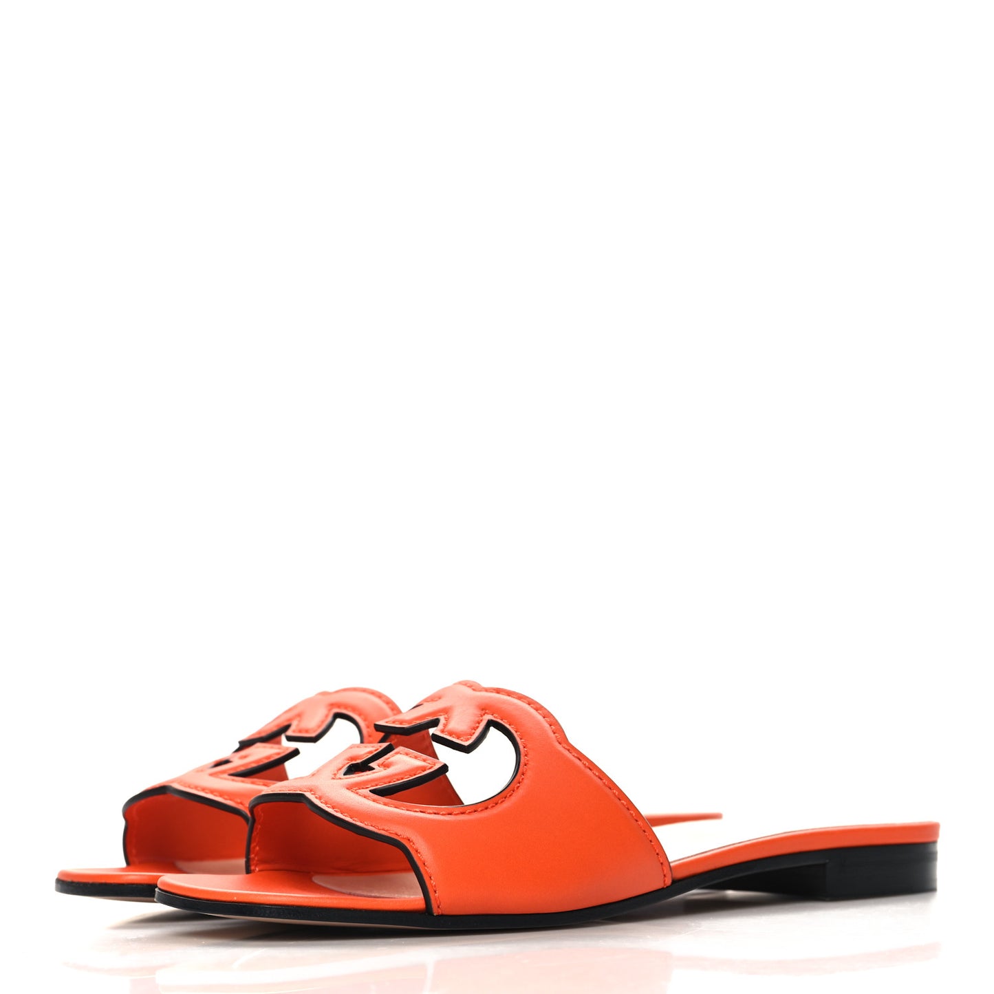 Cosmos Softy Calfskin Interlocking G Cut Out Slide Sandals 37.5 Deep Orange