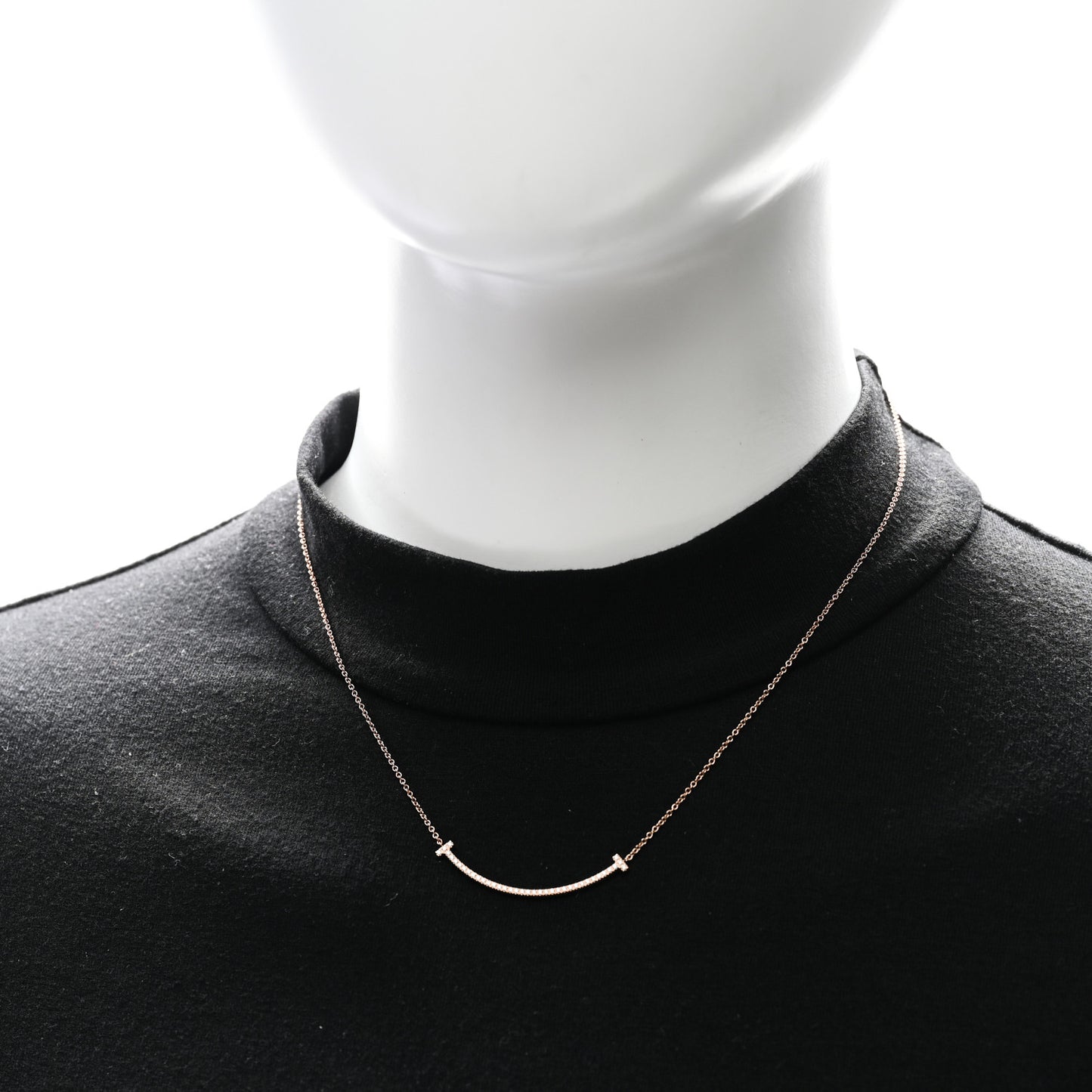 18K Rose Gold Diamond Small T Smile Pendant Necklace