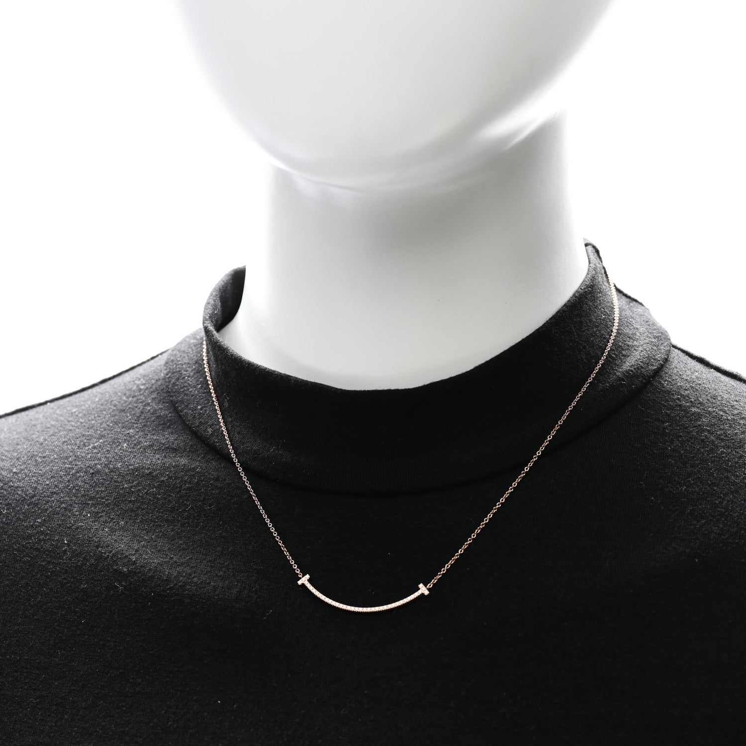 Tiffany 18K Rose Gold Diamond Small T Smile Pendant Necklace 2 of 6