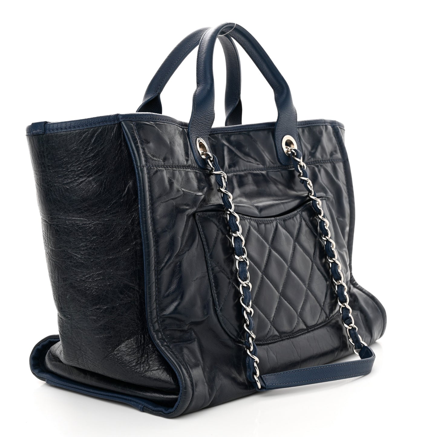 Glazed Calfskin Large Deauville Tote Blue