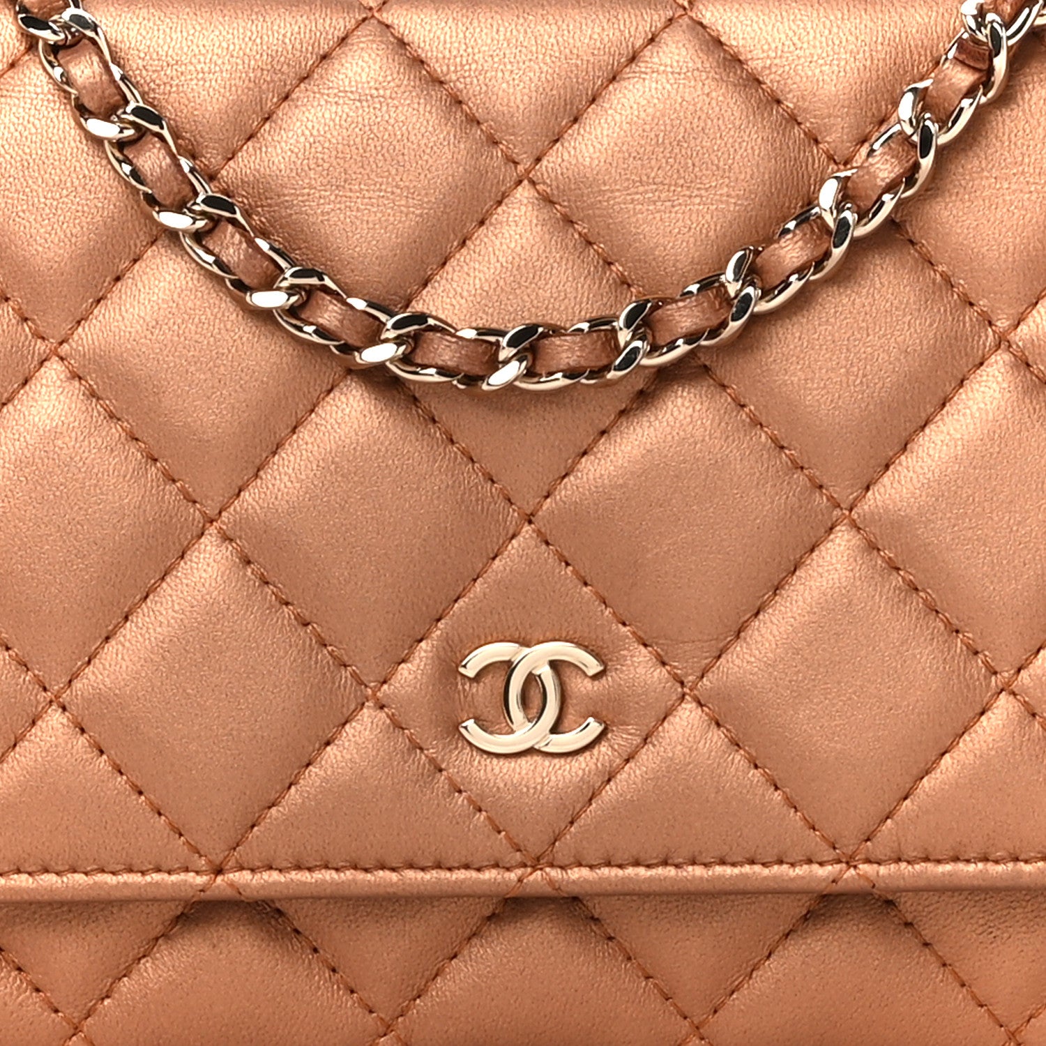 Chanel Metallic Lambskin Quilted Wallet On Chain WOC Golden 10 of 13