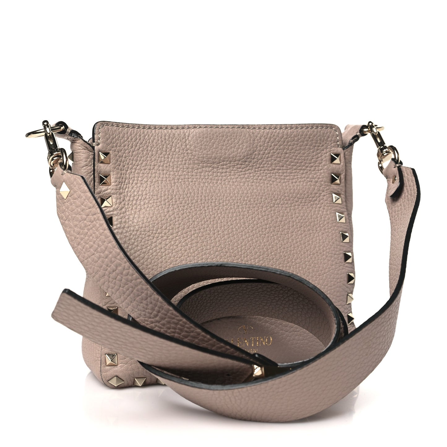 Pebbled Calfskin Mini Rockstud Flip-Lock Messenger Bag Poudre