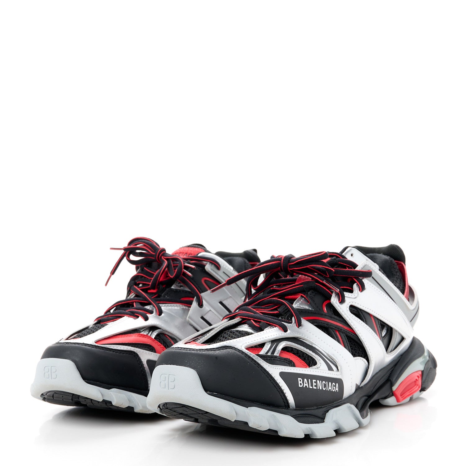 Balenciaga Mesh Nylon Metallic Fabric Mens Track Sneakers 44 Black Red 3 of 9