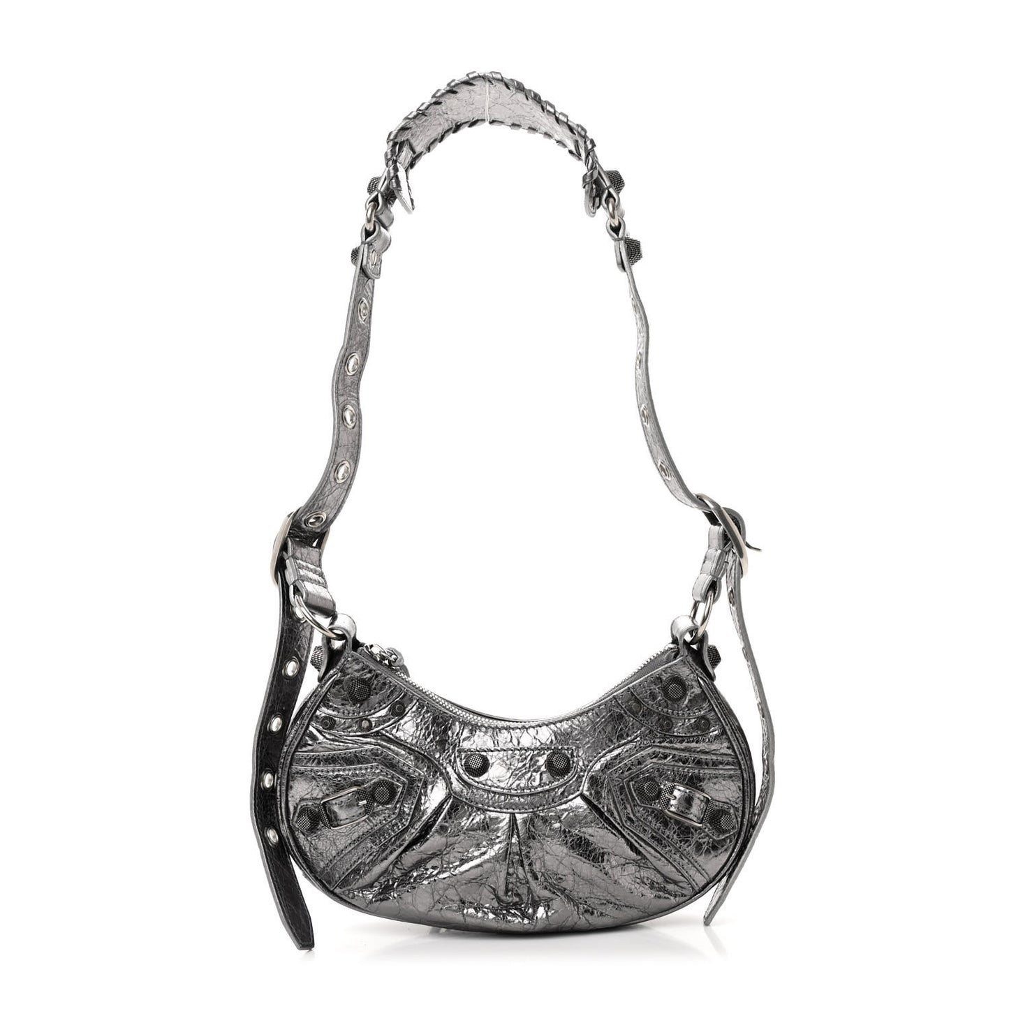 Metallic Agneau Arena Le Cagole Shoulder Bag XS Silver