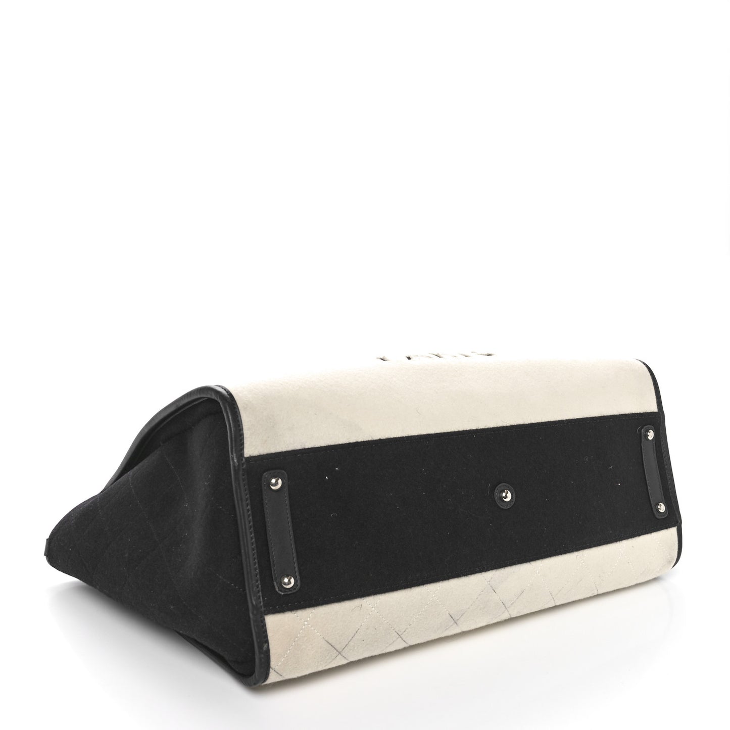 Wool Felt Calfskin Large Deauville Tote White Black