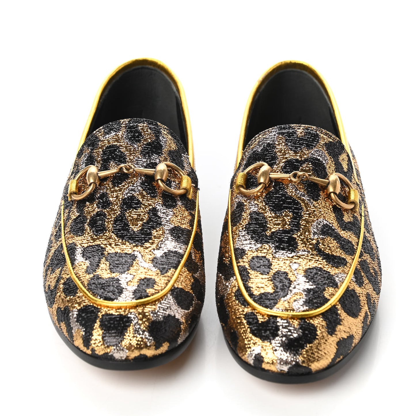 Jacquard Leopard Print Horsebit Womens Jordaan Loafers 35 Gold