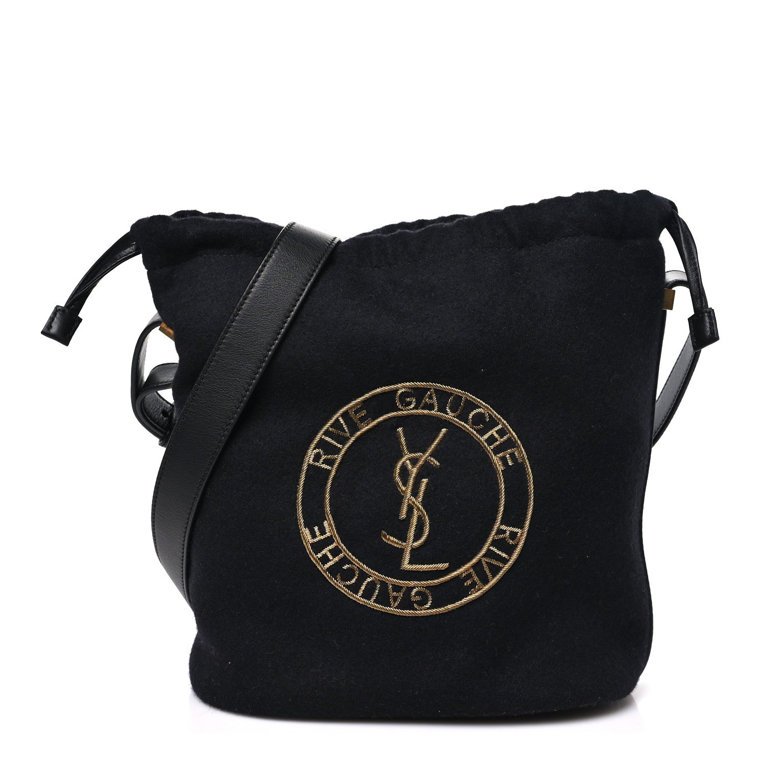 Saint Laurent Wool Calfskin Rive Gauche Bucket Bag Black Gold