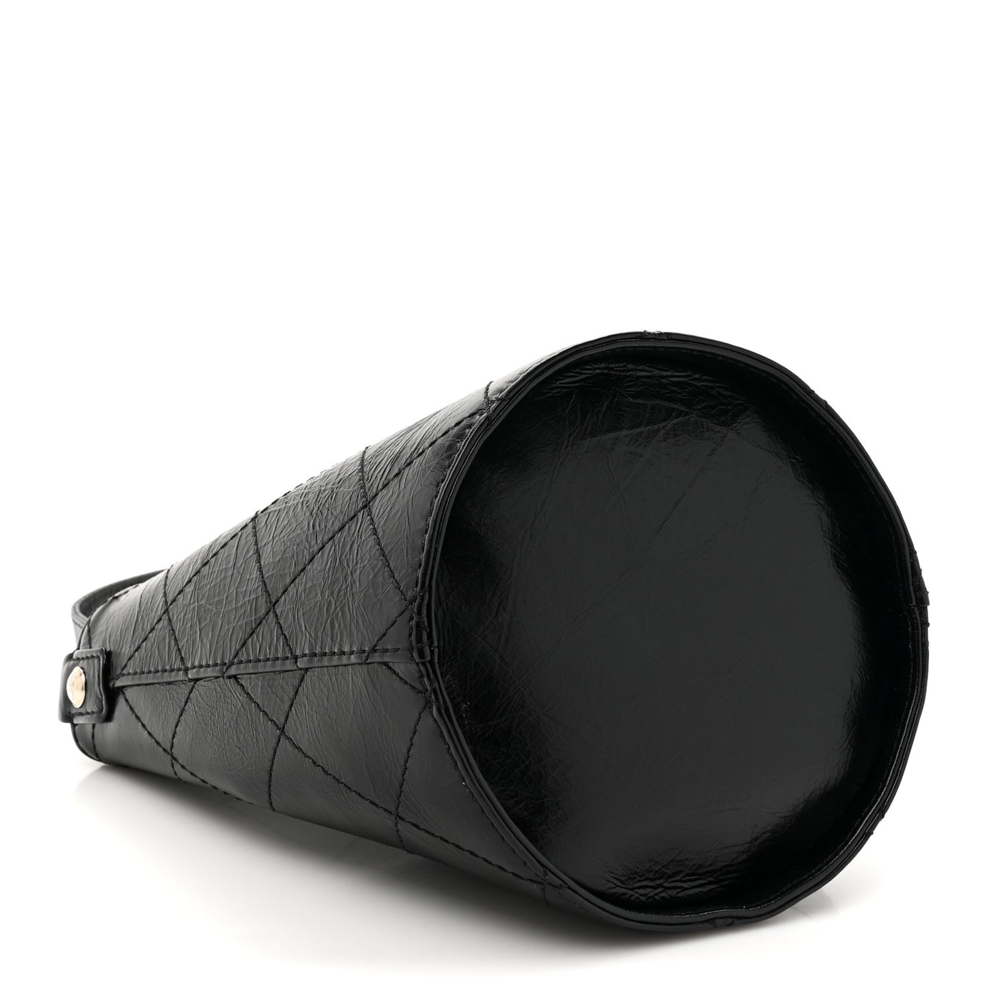 Crumpled Calfskin Quilted Chain Drawstring Bucket Bag Black