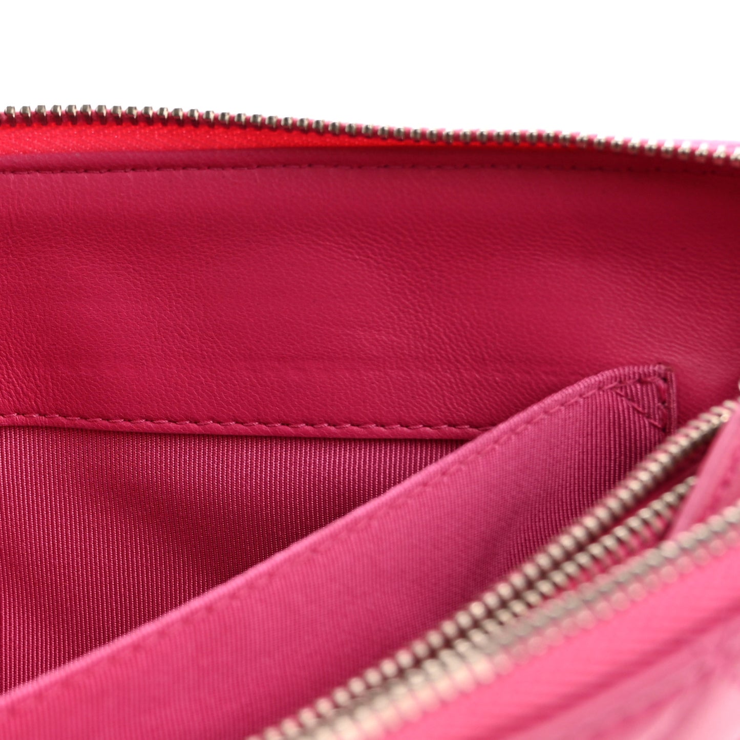 Lambskin Quilted Enamel Zipped Clutch Pink