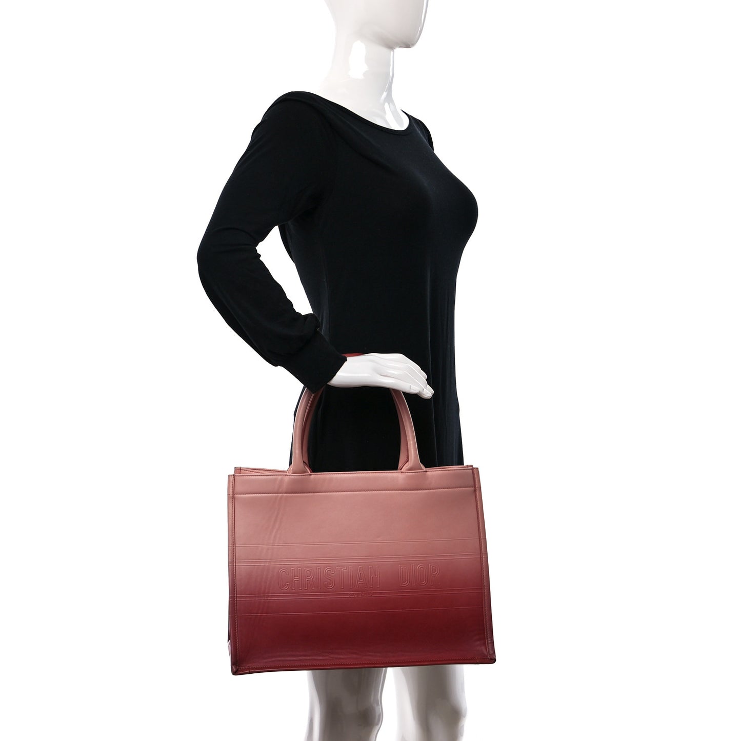 Gradient Smooth Calfskin Embossed Medium Book Tote Pink